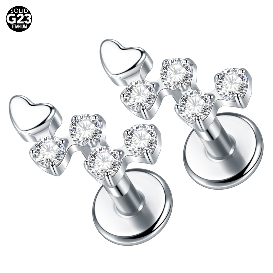 Tragus Flat Back - 1 Stuk Titanium Bloem Zirkoon Labret