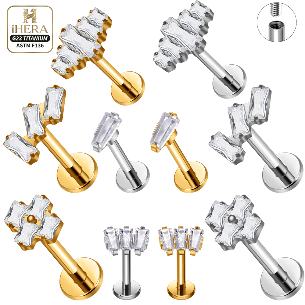 Tragus Flat Back - ASTM F136 Titanium Piercing Baguette Geometrische