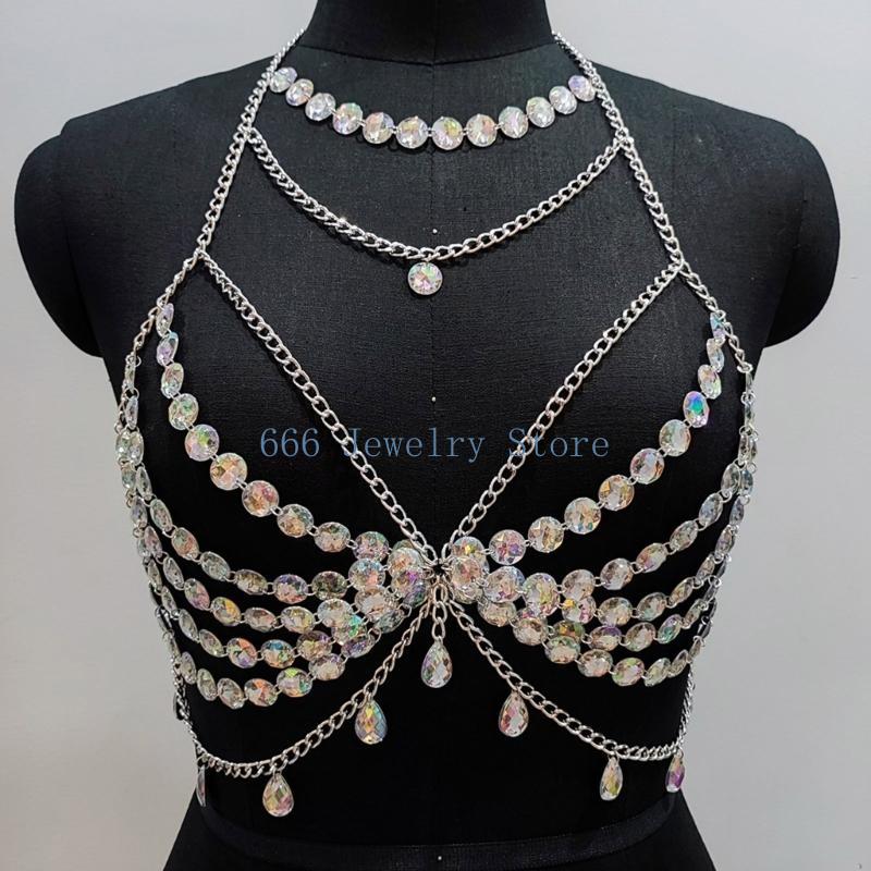 Body Jewelry Bra - F2TD Modieuze lichaamssieradenset met strass-bh en