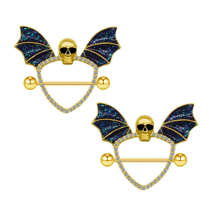 Body Jewelry Quality - Bling Skull Wing Bat Black Tepel