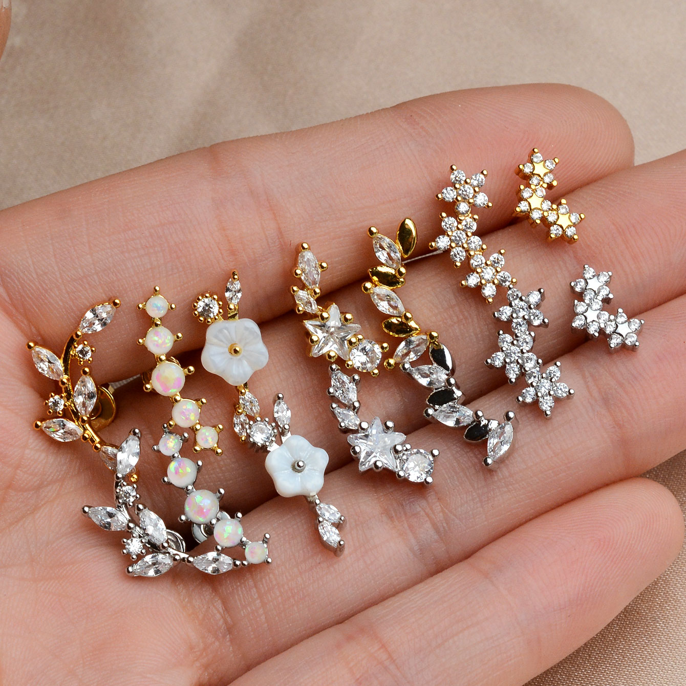 Tragus Flat Back - 1PC Rvs Ster Bloem Maan Gebogen
