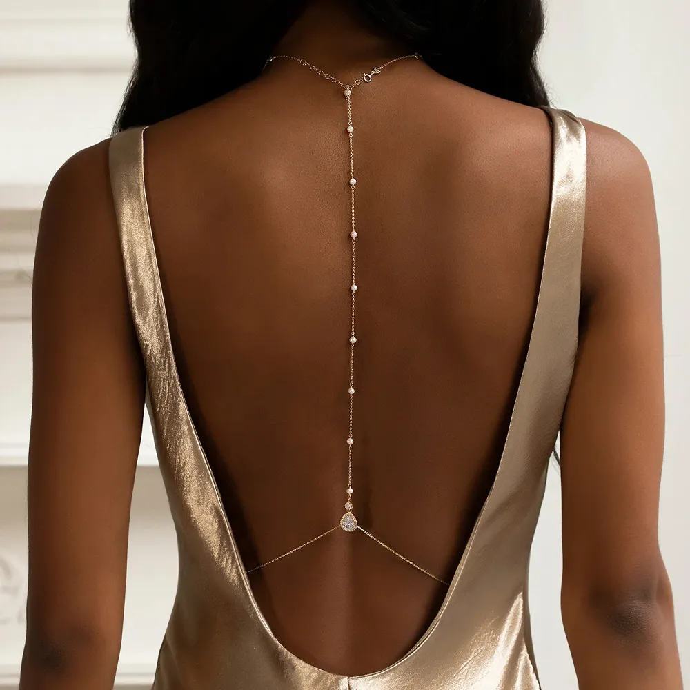 Body Jewelry Back - Mode Bruids Terug Ketting Sieraden Parel